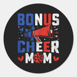 Bonus Cheer Mom - Cheerleading-Mutter USA-Flagge C Runder Aufkleber