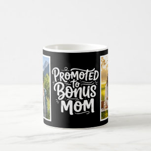 Bonus-Mama Beworben Brush Script Zwei Foto Schwarz Kaffeetasse