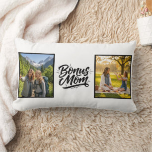 Bonus-Mama-Bürstenschrift Zwei-Foto-Kissen Lendenkissen