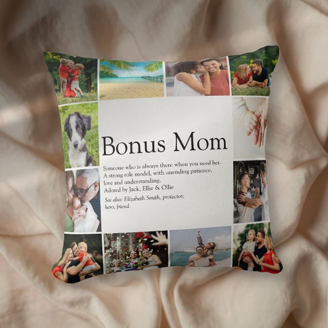 Bonus Mama Definition 12 FotoCollage Kissen (Bonus Mom Definition 12 Photo Collage Throw Pillow)