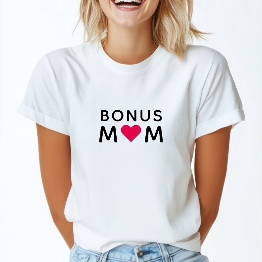 Bonus-Mama | Modern Pink Heart Mother Day T-Shirt
