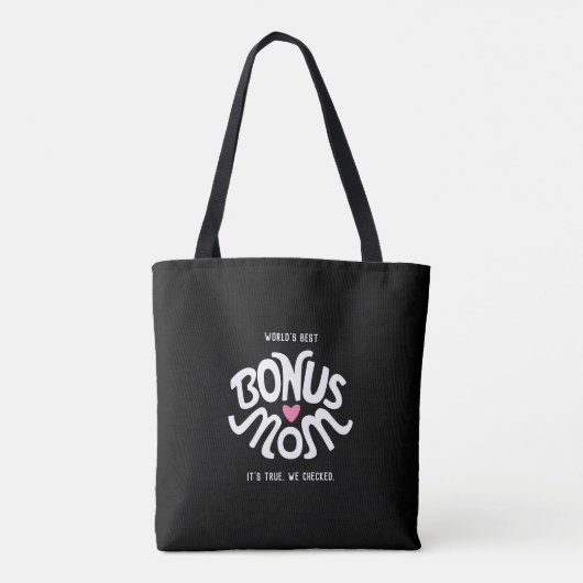 Bonus Mama Weiß & Rosa Design auf Schwarz-Tote-Tas Tasche (Rückseite)