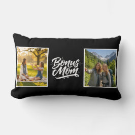 Bonus Mom Brush Script Two Photo Black and White Lendenkissen