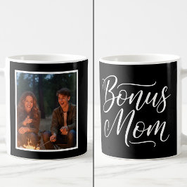 Bonus Mom Elegant Cursive 1 Custom Photo Black Kaffeetasse