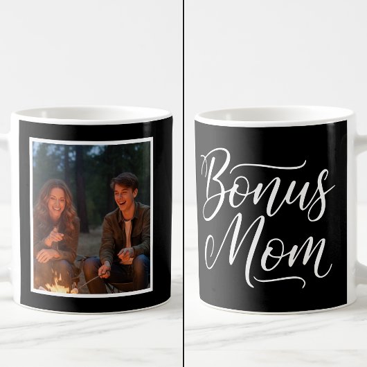 Bonus Mom Elegant Cursive 1 Custom Photo Black Kaffeetasse
