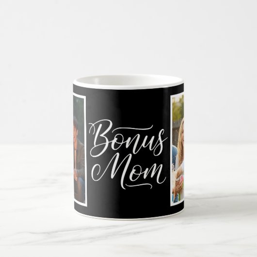 Bonus Mom Elegant Cursive 2 Photo Black Kaffeetasse (Mittel)