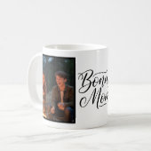 Bonus Mom Elegant Cursive Two Photo Kaffeetasse (Vorderseite Links)