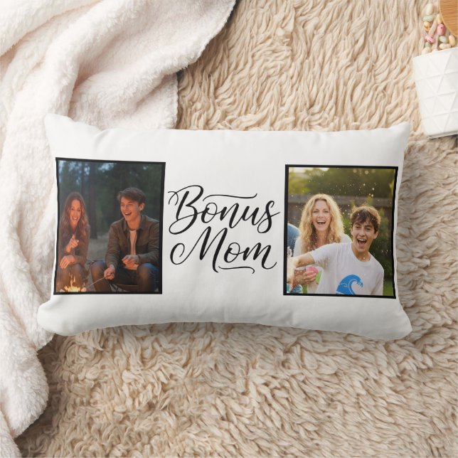 Bonus Mom Elegant Cursive Two Photo Lendenkissen (Decke)