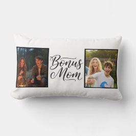Bonus Mom Elegant Cursive Two Photo Lendenkissen