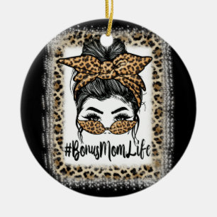 Bonus Mom Life Hair Bandana Glasses Leopard Mother Keramik Ornament