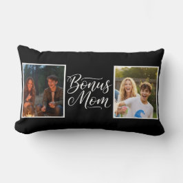 Bonus Mom Pretty Cursive Two Photo Black and White Lendenkissen
