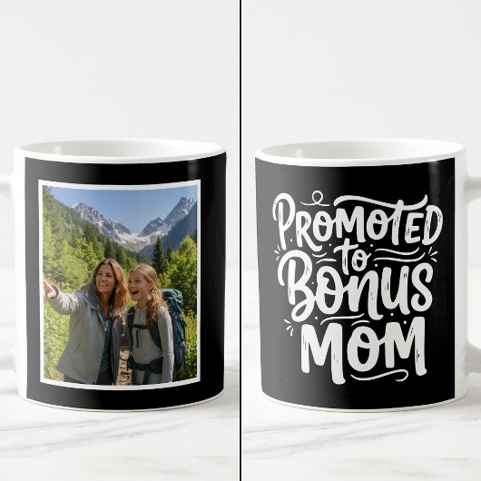 Bonus Mom Promoted Brush Script  1 Photo Black Kaffeetasse