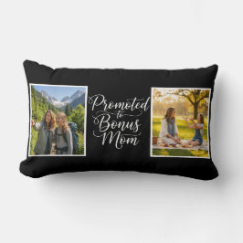 Bonus Mom Promoted Elegant Cursive 2 Photo Black Lendenkissen