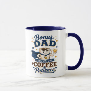 Bonus-Vater läuft mit Kaffee und Geduld Blaue Tass Tasse