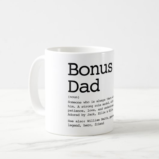 Bonus Vater Stepdad definiert Schwarz und Weiß Kaffeetasse (Vorderseite Links)