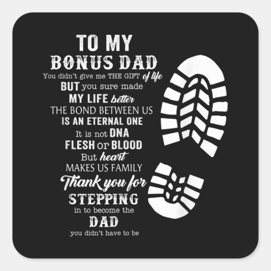 Bonus Vater Vathers Day-Geschenk von Stepdad für D Quadratischer Aufkleber (Vorderseite)