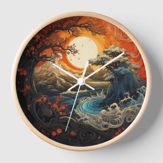 Bonzai Tree Wave Yin Yang Martial Arts Wall Uhr (Vorderseite)