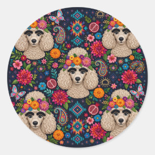 Boo22 Künstler Pudel Boho Floral – Bunter Pudel Runder Aufkleber