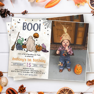Boo! 1. Geburtstag Party Halloween Foto Einladung