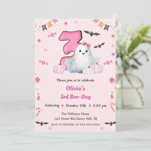 Boo 3. Geburtstag Einladung (Stehend Vorderseite)