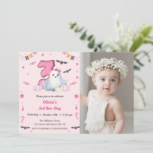 Boo 3. Geburtstag Einladung (Stehend Vorderseite)