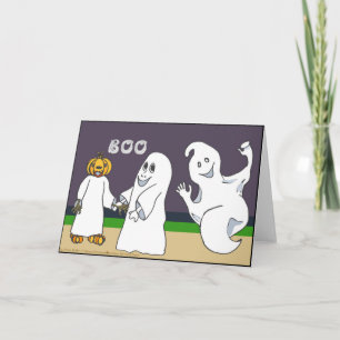 BOO 3 Geister beim Süßigkeiten erbetteln Halloween Karte