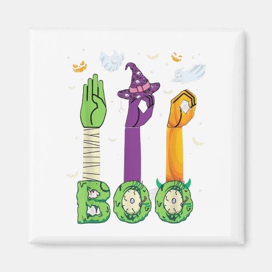 Boo American Sign Language ASL Deaf Halloween Cost Magnet (Vorne)