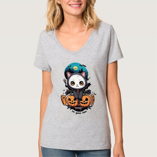Boo auch für dich | Niedliche Katzenwings & Pumpki T-Shirt (Vorderseite)