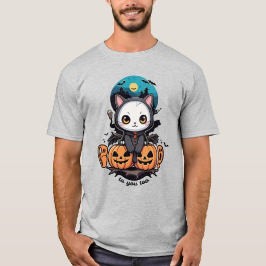 Boo auch für dich | Niedliche Katzenwings & Pumpki T-Shirt (Vorderseite)