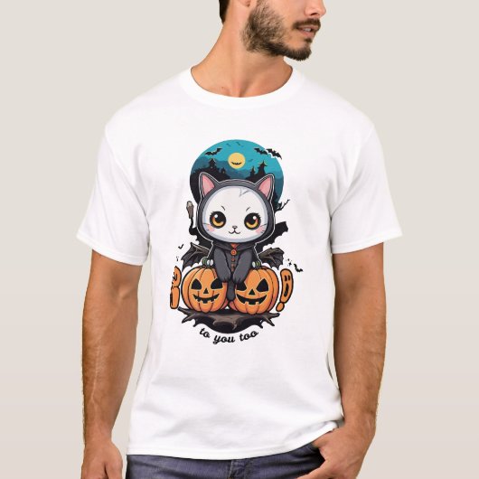 Boo auch für dich | Niedliche Katzenwings & Pumpki T-Shirt (Vorderseite)