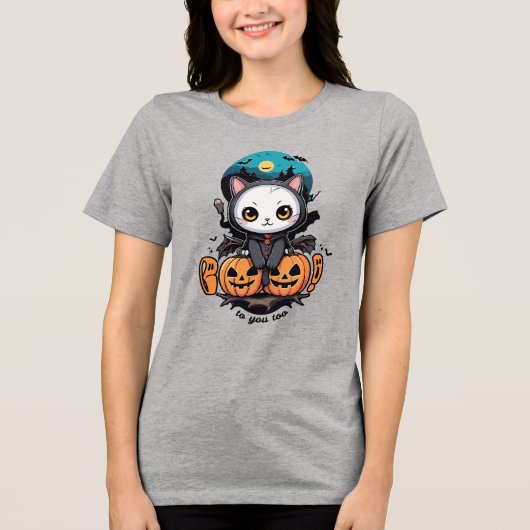 Boo auch für dich | Niedliche Katzenwings & Pumpki Tri-Blend Shirt (Vorderseite)