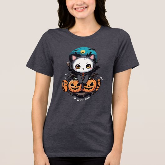 Boo auch für dich | Niedliche Katzenwings & Pumpki Tri-Blend Shirt (Vorderseite)