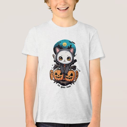 Boo auch für dich | Niedliche Katzenwings & Pumpki Tri-Blend Shirt (Vorderseite)