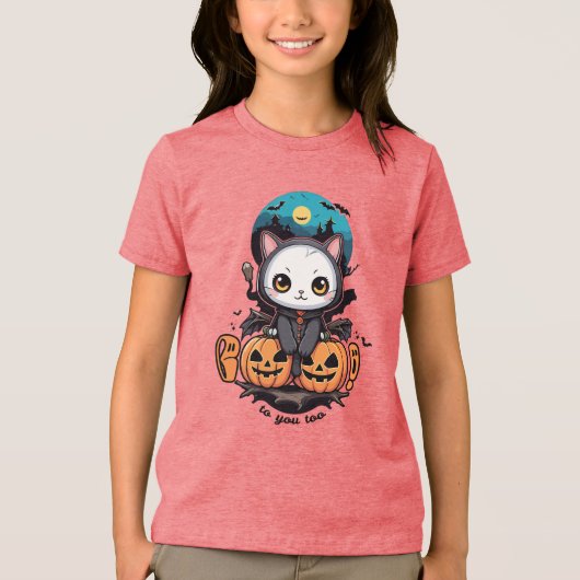Boo auch für dich | Niedliche Katzenwings & Pumpki Tri-Blend Shirt (Vorderseite)