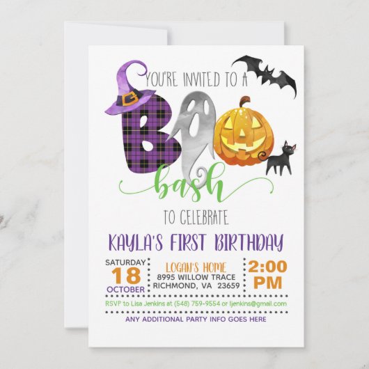 Boo Bash Geburtstag Einladung (Vorderseite)