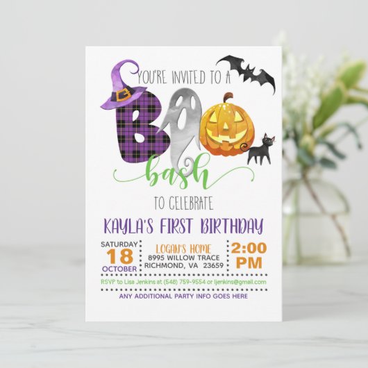 Boo Bash Geburtstag Einladung (Stehend Vorderseite)