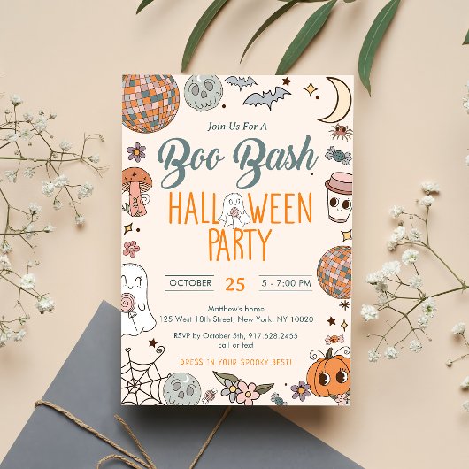 Boo Bash Groovy Niedlich Ghost Halloween-Party Einladung