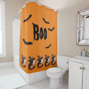 Boo   Beängstigende Schwarze Katze und Jack-o-Lant Duschvorhang