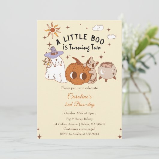 Boo Birthday ein kleiner Boo dreht zwei Einladung (Stehend Vorderseite)