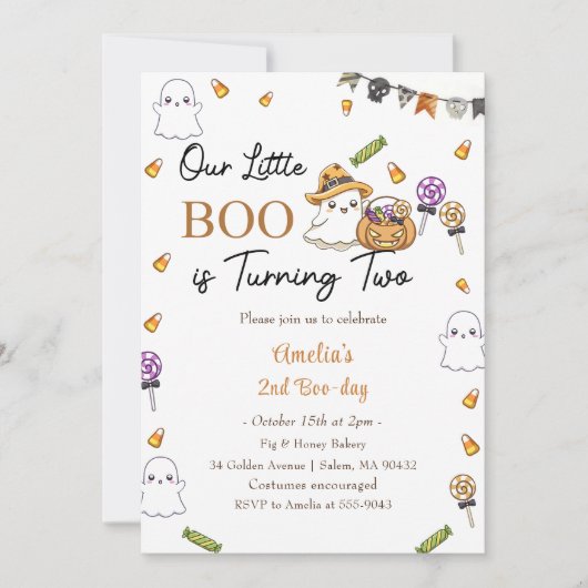 Boo Birthday unser kleiner Boo dreht zwei Einladung (Vorderseite)