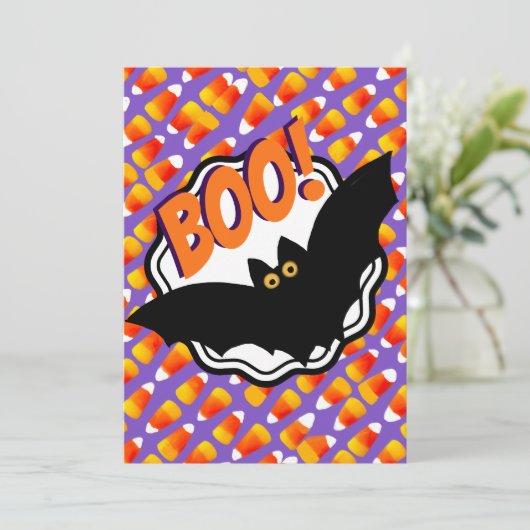 Boo Black Bats Candy Mais, kundenspezifisch Hallow Einladung (Stehend Vorderseite)