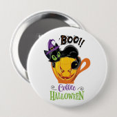 Boo Black Cat, Beängstigendes Pumpkin Coffee Hallo Button (Vorne & Hinten)