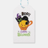 Boo Black Cat, Beängstigendes Pumpkin Coffee Hallo Geschenkanhänger (Rückseite)