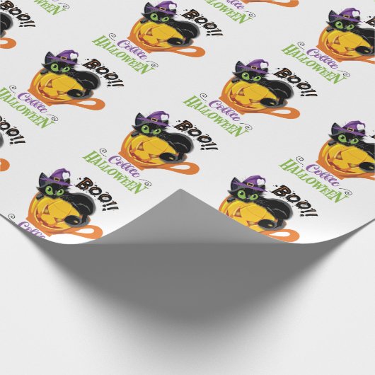 Boo Black Cat, Beängstigendes Pumpkin Coffee Hallo Geschenkpapier (Ecke)