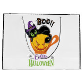 Boo Black Cat, Beängstigendes Pumpkin Coffee Hallo Große Geschenktüte (Rückseite)