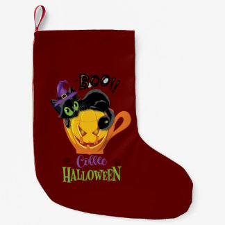 Boo Black Cat, Beängstigendes Pumpkin Coffee Hallo Kleiner Weihnachtsstrumpf
