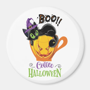 Boo Black Cat, Beängstigendes Pumpkin Coffee Hallo Magnet