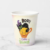 Boo Black Cat, Beängstigendes Pumpkin Coffee Hallo Pappbecher (Vorderseite)