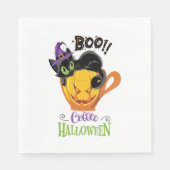 Boo Black Cat, Beängstigendes Pumpkin Coffee Hallo Serviette (Vorderseite)