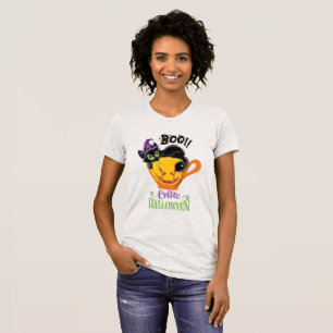 Boo Black Cat, Beängstigendes Pumpkin Coffee Hallo T-Shirt